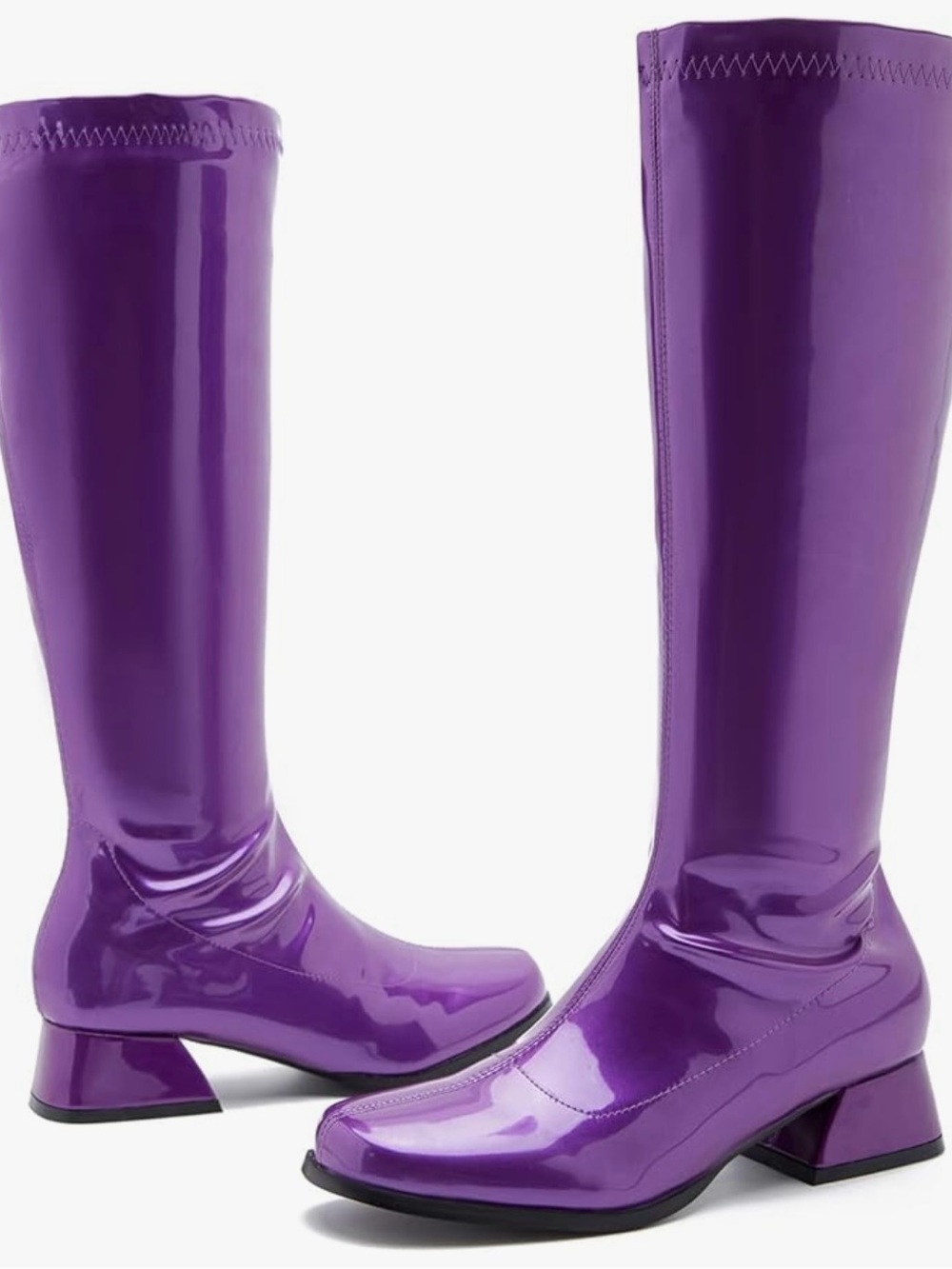 Purple Patent Knee-High Block Heel Boots - Unbranded